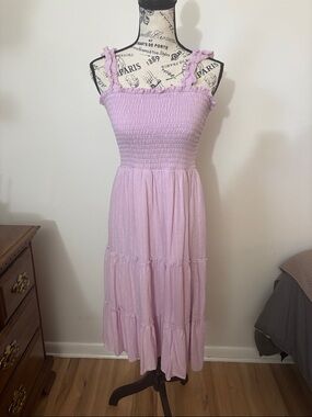 Francesca's Collections Lavender Smocked Midi Dress